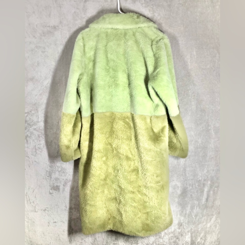 Faux Mink Fur Colorblock Long Coat Size M 8/10 Green Dopamine Maximalist Happy - Picture 3 of 7